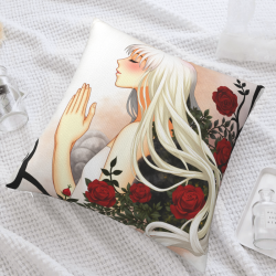 Funda de almohada de felpa de doble cara 18x18 pulgadas con patrón de chica hermosa y rosas