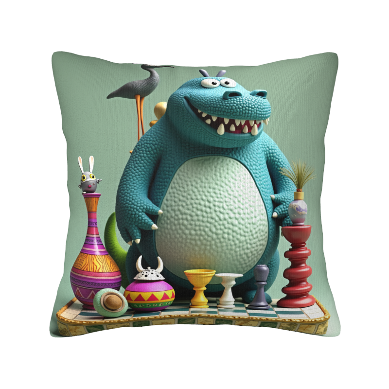 Coussin en peluche double face avec crocodile de dessin animé 45x45 cm