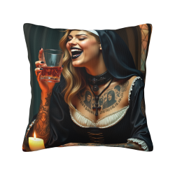Coussin en Peluche Double Face avec Motif Unique de Nonne Tatouée 18x18 Pouces