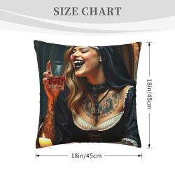 Coussin en Peluche Double Face avec Motif Unique de Nonne Tatouée 18x18 Pouces