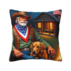 アメリカンカウボーイ柄両面フリース枕カバー 18x18インチ
