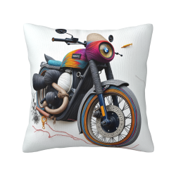 Funda de cojín de felpa de doble cara con patrón de motocicleta de 45x45 cm