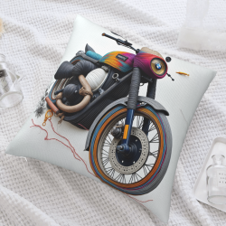 Coperte per Cuscini in Peluche Doppio Lato con Motivo Moto - 45x45 cm