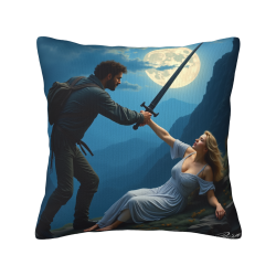 Coussin décoratif en peluche double face 36x36 cm avec motif d'aventure de couple