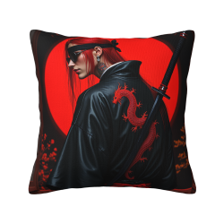 18x18 Zoll doppelseitiger Plüsch-Kissenbezug mit stilvollem Samurai-Muster