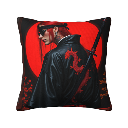18x18 Inches Double - Sided Plush Pillow Cover with Stylish Samurai Pattern