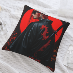 Copricuscino in peluche doppia faccia 18x18 pollici con motivo samurai elegante