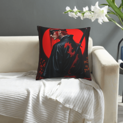 18x18 Inches Double - Sided Plush Pillow Cover with Stylish Samurai Pattern
