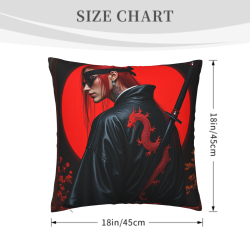 Coussin en Peluche Double Face Motif Samouraï Élégant 45x45 cm