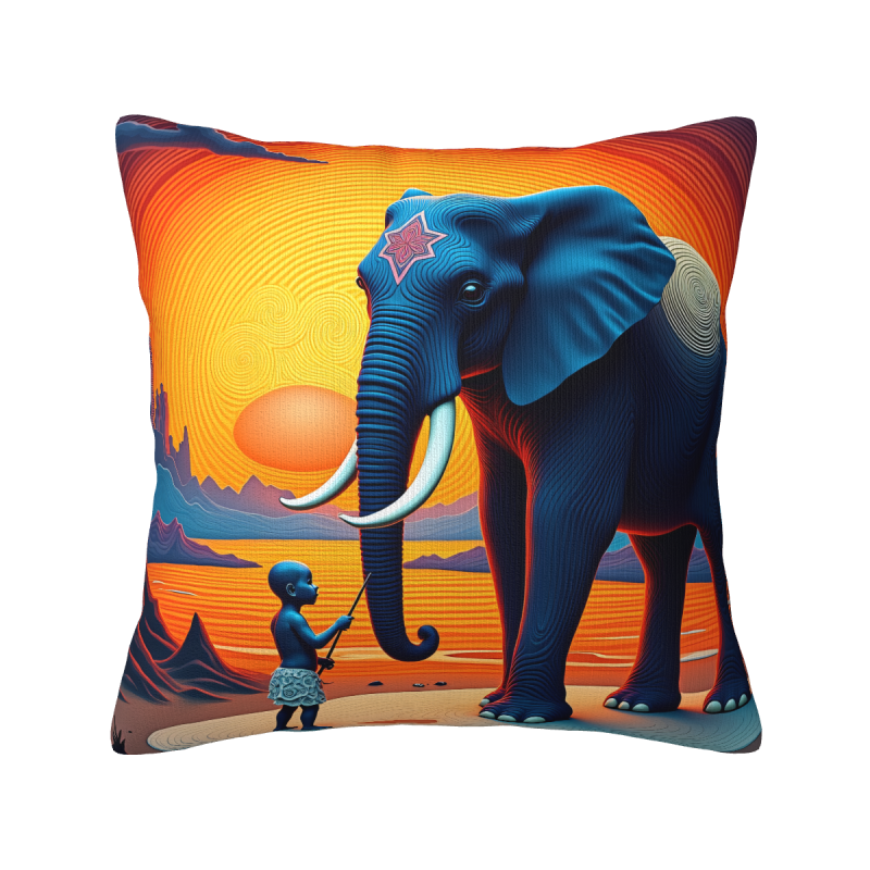 Housse de coussin en peluche recto-verso 18x18 pouces avec motif éléphant