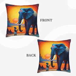 Housse de coussin en peluche recto-verso 18x18 pouces avec motif éléphant