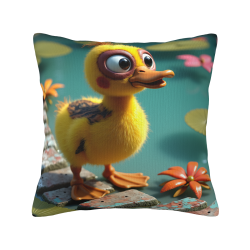 18x18 Inch Double - Sided Plush Pillowcase with Cartoon Duckling Pattern