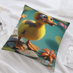 18x18 Inch Double - Sided Plush Pillowcase with Cartoon Duckling Pattern