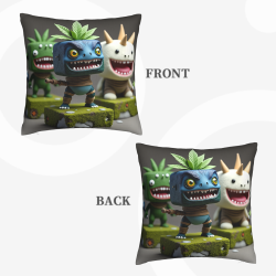 18x18 inches Double - Sided Plush Throw Pillow Cover with Cartoon Dinosaurs