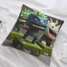 Housse de coussin en peluche réversible 18x18 pouces avec dinosaures cartoon