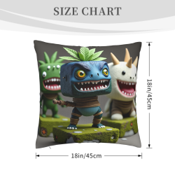 Housse de coussin en peluche réversible 18x18 pouces avec dinosaures cartoon