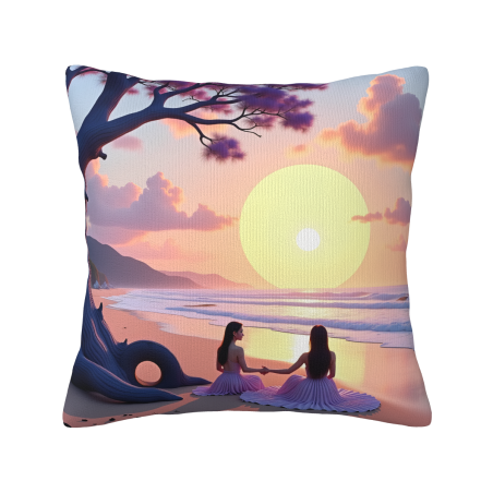 Housse de coussin en peluche double face 18x18 pouces avec motif meilleurs amis et coucher de soleil sur la mer