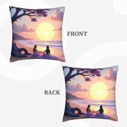Housse de coussin en peluche double face 18x18 pouces avec motif meilleurs amis et coucher de soleil sur la mer