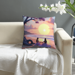 18x18英寸閨蜜夕陽海景雙面毛絨抱枕套