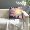 Housse de coussin en peluche double face 18x18 pouces avec motif meilleurs amis et coucher de soleil sur la mer