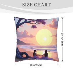 Housse de coussin en peluche double face 18x18 pouces avec motif meilleurs amis et coucher de soleil sur la mer