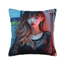 18x18英寸双面毛绒动漫美少女图案抱枕套