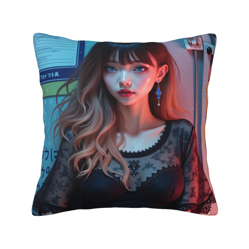 Housse de coussin en peluche de 18x18 pouces avec motif de jolie fille anime