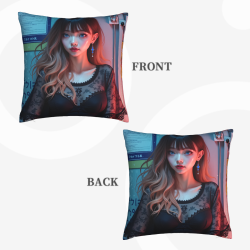 Housse de coussin en peluche de 18x18 pouces avec motif de jolie fille anime