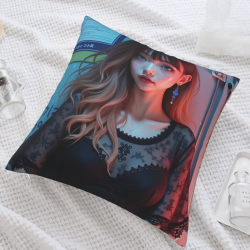 18x18英寸双面毛绒动漫美少女图案抱枕套