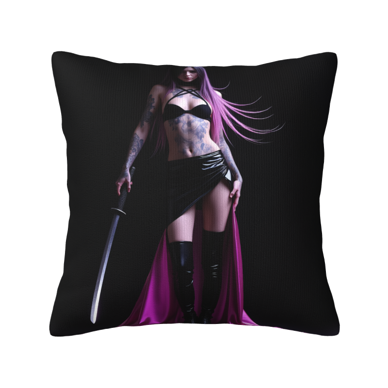 Funda de almohada de felpa doble cara de 18x18 pulgadas con diseño de espadachina