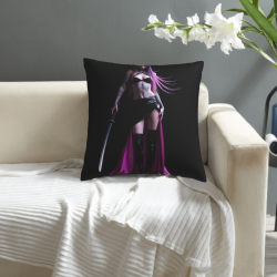 Housse de coussin en peluche recto-verso 18x18 pouces avec motif d'épéiste féminine