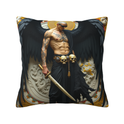 Housse de coussin en peluche réversible 18x18 pouces avec motif d'ange tatoué