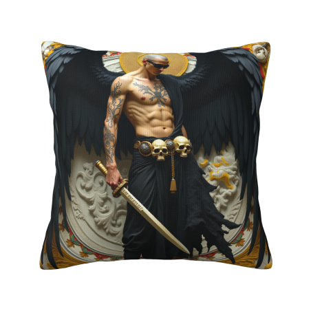Funda de cojín de felpa reversible de 18x18 pulgadas con diseño de ángel tatuado