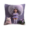 Funda de cojín de felpa impresa de doble cara 18x18 pulgadas: Diseño de niña y gato