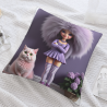 Funda de cojín de felpa impresa de doble cara 18x18 pulgadas: Diseño de niña y gato