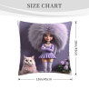 Funda de cojín de felpa impresa de doble cara 18x18 pulgadas: Diseño de niña y gato