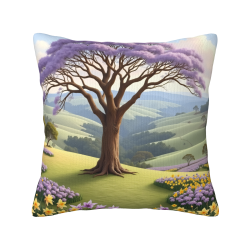 Housse de coussin en peluche imprimée recto-verso 18x18 pouces : Paysage d'arbre onirique