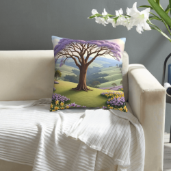 Funda de almohada de felpa impresa de doble cara 18x18 pulgadas: Paisaje de árbol onírico