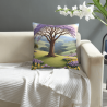 Housse de coussin en peluche imprimée recto-verso 18x18 pouces : Paysage d'arbre onirique