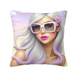 Housse de coussin en peluche réversible 18x18 pouces avec motif de beauté à la mode