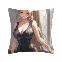 Housse de coussin en peluche recto-verso 18x18 pouces avec motif de belle fille anime
