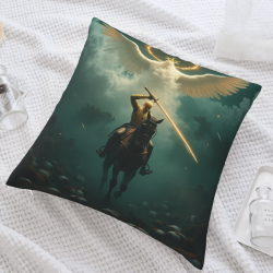Housse de coussin en peluche réversible 18x18 pouces avec motif ange-chevalier