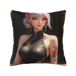 18x18英寸雙面毛絨古風美女印花抱枕套