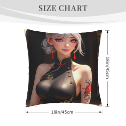 18x18英寸雙面毛絨古風美女印花抱枕套