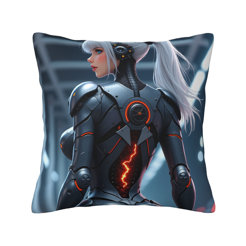 Housse de coussin en peluche réversible 18x18 pouces avec motif de mecha féminine