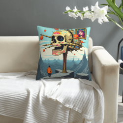 Housse de Coussin en Peluche Double Face avec Motif Crâne 18x18 Pouces