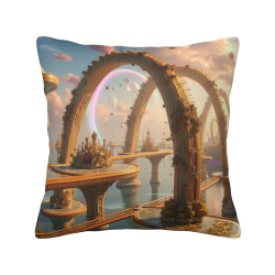 Housse de coussin en peluche recto-verso 18x18 pouces avec motif paysage fantastique