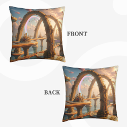 Housse de coussin en peluche recto-verso 18x18 pouces avec motif paysage fantastique