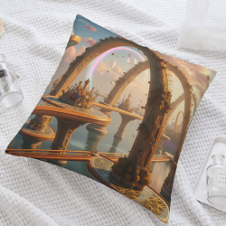 Housse de coussin en peluche recto-verso 18x18 pouces avec motif paysage fantastique
