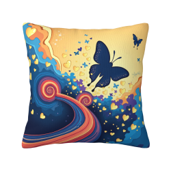 Housse de coussin en peluche recto-verso 18x18 pouces avec motif papillon et cœur